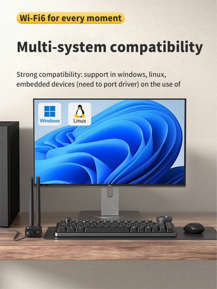 USB WIFI 6 Adapter for Linkpi ENC1-V3 Encoder, Desktop PC Laptop with 2.4G/5G Dual Antennas, Wireless Network Adapter for MU-MIMO OFDMA WPA3 Plug & Play, Supports Windows 11/10