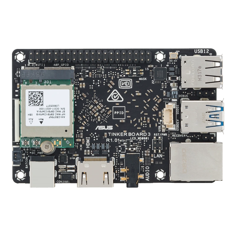 youyeetoo Tinker Board 3/3S, 64-bit, quad-core Arm Cortex-A55 up to 1.6GHz, NPU supported and LPDDR4X  2GB/4GB, supports OpenGL ES 1.1/2.0/3.2 OpenCL 2.0, Vulkan 1.1