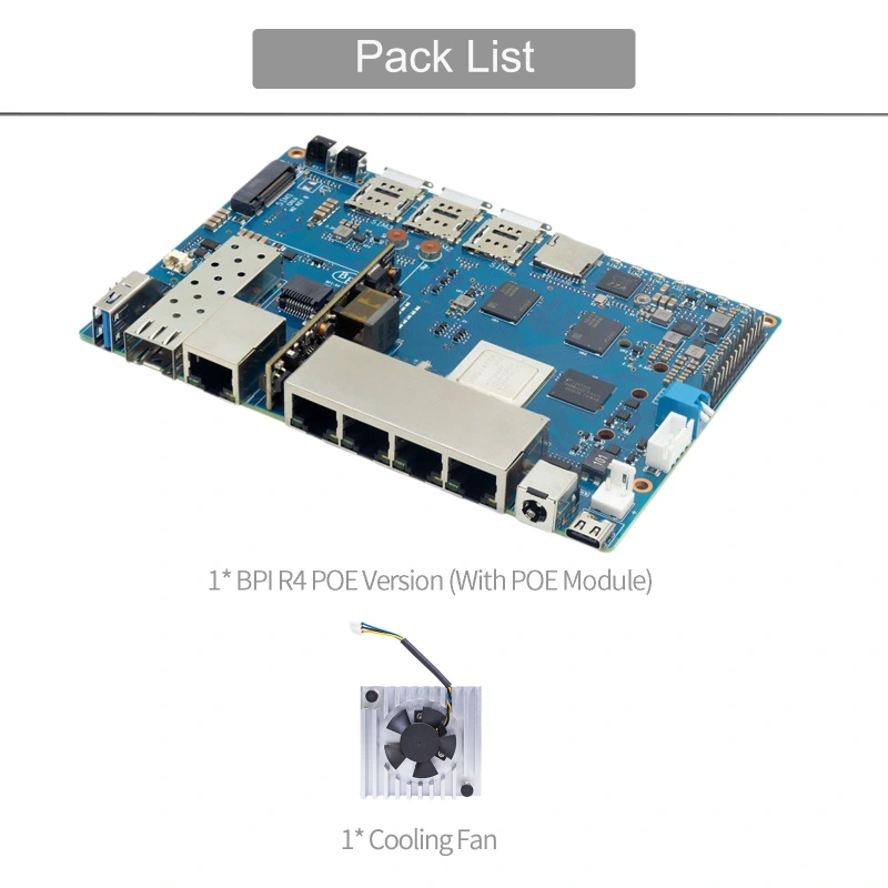 BPI-R4 Router board - MediaTek MT7988A Support WIFI6 WIFI7 10G SFP 4 GbE Port