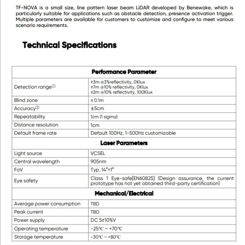 TF-NOVA Lidar Sensor - 0.1~7 Meter, 100Hz, 5g,100Klux, 5V UART IIC I/O Interface - Arduino Raspberry Pixhawk