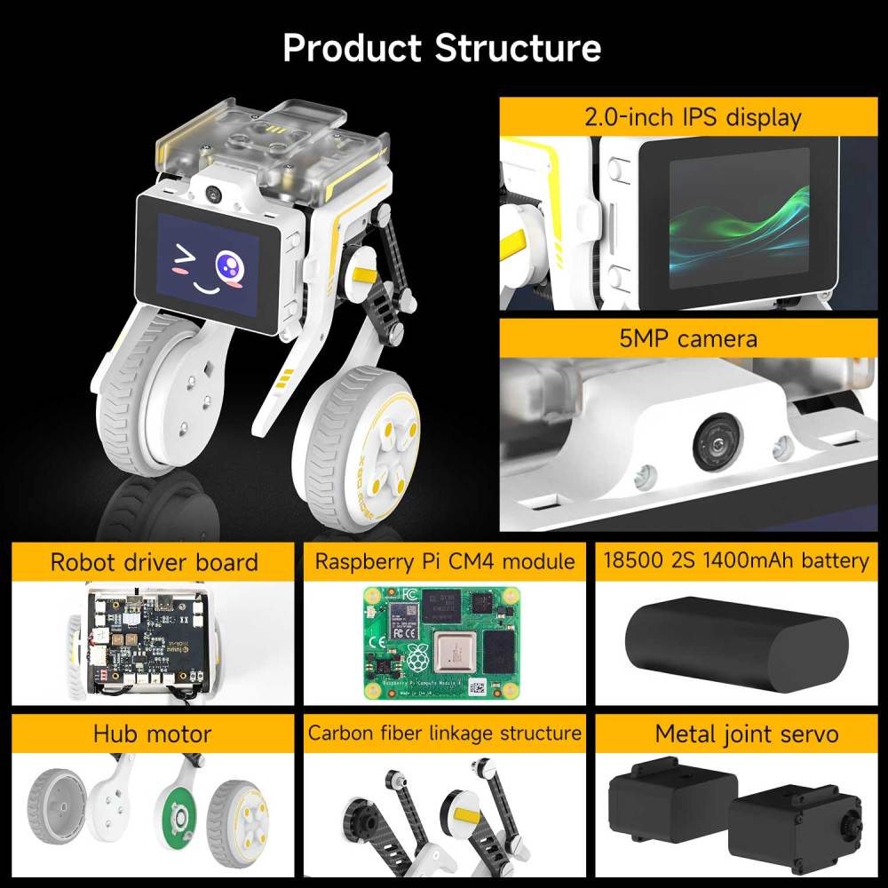 Rider-Pi Two Wheel-legged Robot Car Kit (Raspberry Pi CM4) - AI Vision, Face Recognition, Programmable Robot for Developers and Educators