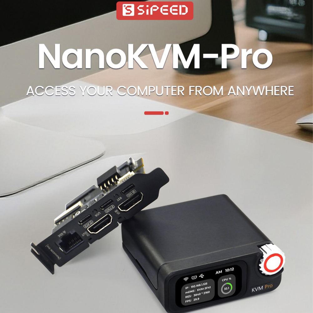 Sipeed NanoKVM Pro - 4K KVM Over IP, Remote Server Management, ATX Power Control, USB Keyboard/Mouse Emulator, 32GB eMMC, WiFi6, power control, batch management
