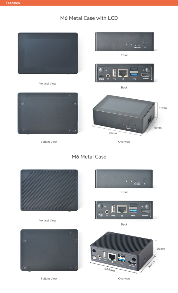 FriendlyElec NanoPi M6 - Embedded Android Host, RK3588S, Up to 32GB RAM, Built-in LCD Display Support 8K