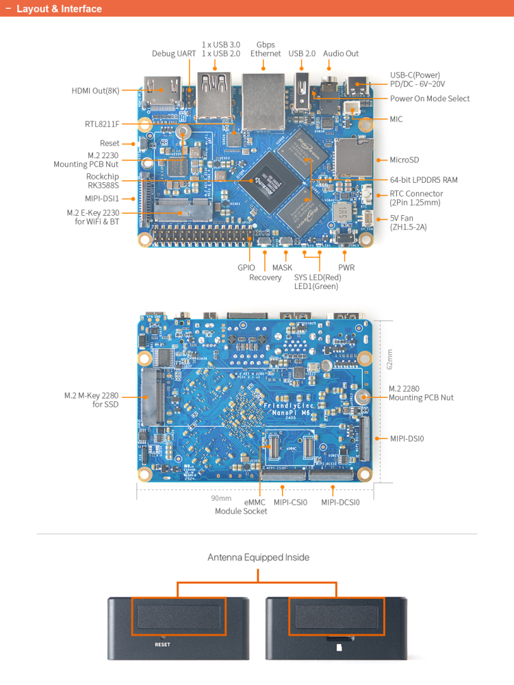 FriendlyElec NanoPi M6 - Embedded Android Host, RK3588S, Up to 32GB RAM, Built-in LCD Display Support 8K