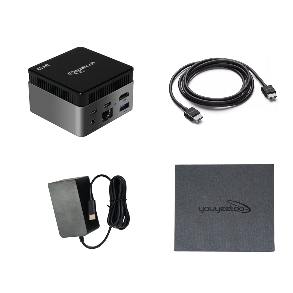 Intel N150 MINI PC youyeetoo BY53, 12GB LPDDR5, Fanless Windows 11 Pro Micro Computer, 128GB–2TB NVMe Options, 4K Dual HDMI, Gigabit Ethernet, VESA Mount Small Desktop for Home/Office