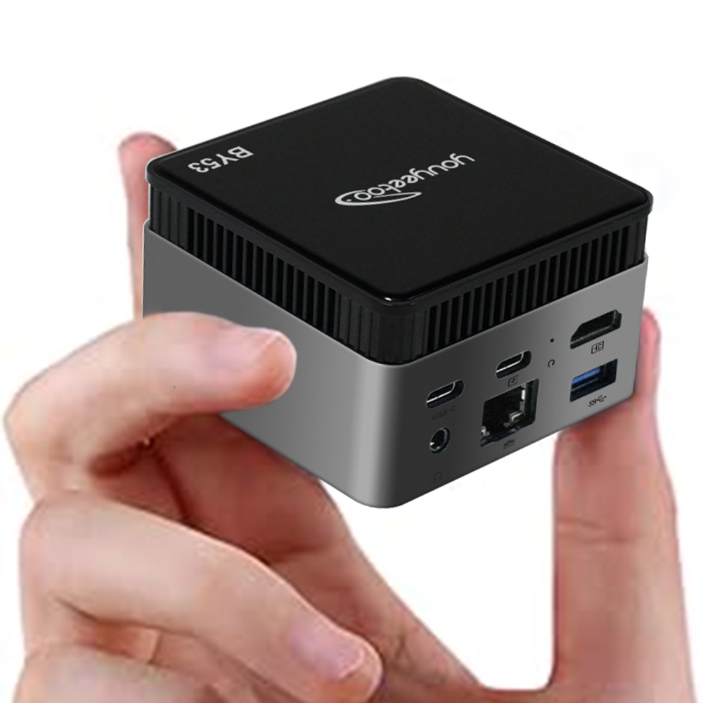 Intel N150 MINI PC youyeetoo BY53, 12GB LPDDR5, Fanless Windows 11 Pro Micro Computer, 128GB–2TB NVMe Options, 4K Dual HDMI, Gigabit Ethernet, VESA Mount Small Desktop for Home/Office