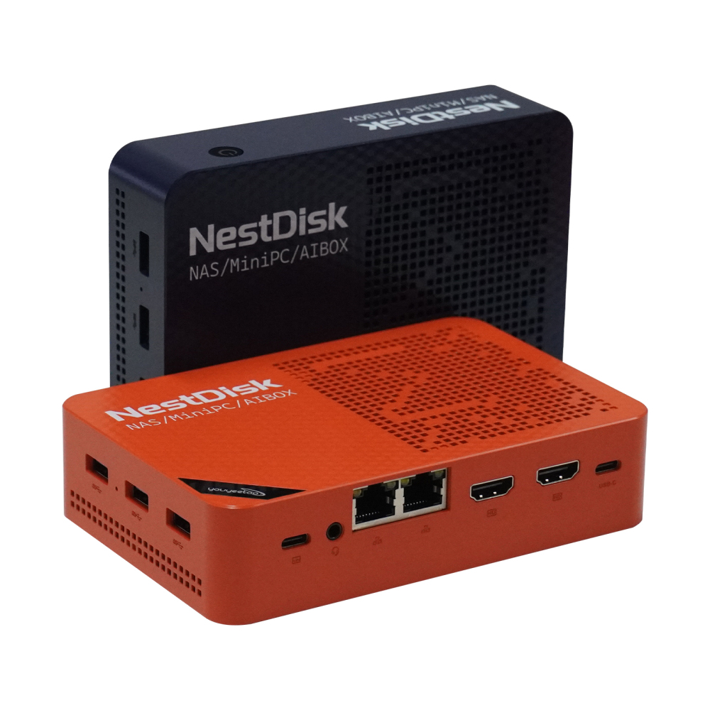 youyeetoo NestDisk Mini PC NAS 4-Bay NVMe SSD, Intel N150 Quad-Core 12GB DDR5, Dual 2.5GbE, Triple 4K@60Hz HDMI & USB-C, Personal Cloud Router Barebone