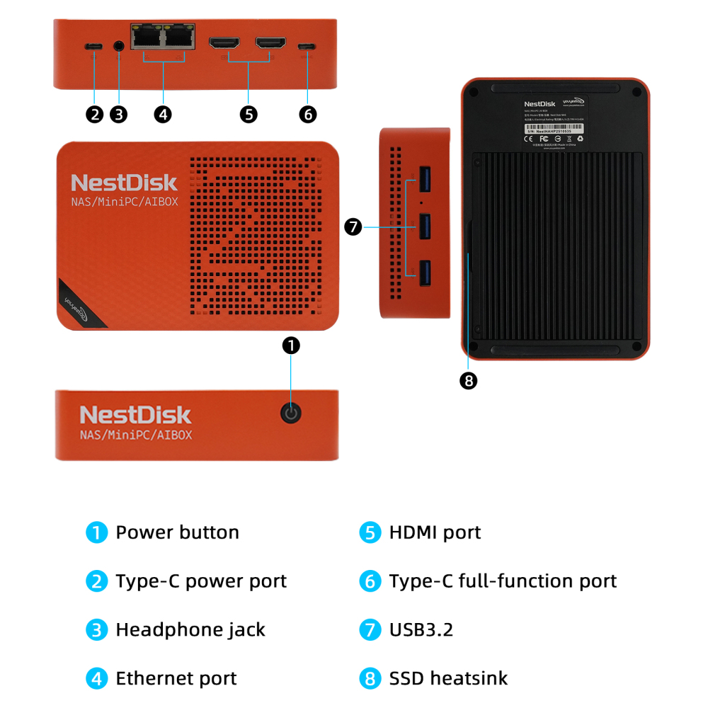 youyeetoo NestDisk Mini PC NAS 4-Bay NVMe SSD, Intel N150 Quad-Core 12GB DDR5, Dual 2.5GbE, Triple 4K@60Hz HDMI & USB-C, Personal Cloud Router Barebone
