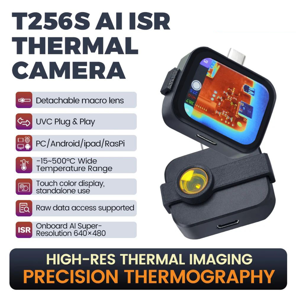 Sipeed T256s AI Thermal Camera - 256x192 IR Sensor with 640x480 AI Super-Resolution, Standalone Touchscreen Thermal Imager for Electronics Repair & Industrial Inspection