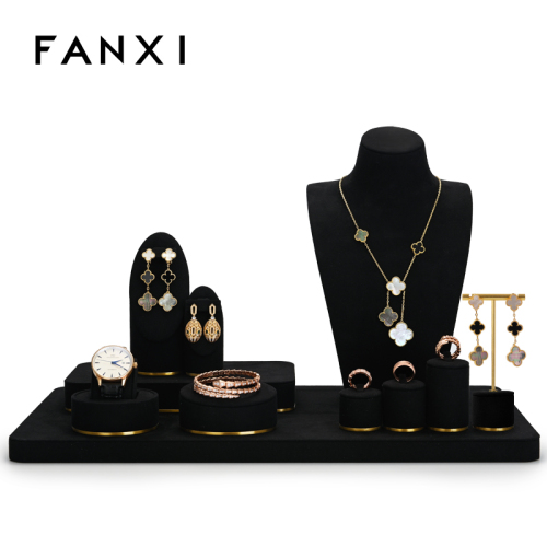 FANXI TT032 New Arrival jewelry stand microfiber and metal luxury ring earring necklace jewelry display Jewelry showcase set