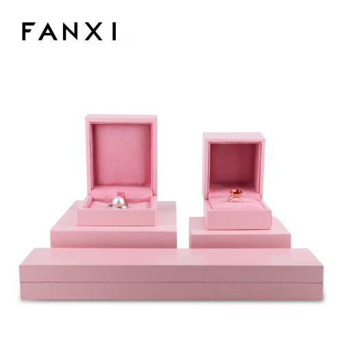 FANXI Wholesale Custom Logo Pink Paper Plastic Packaging Box Suede Ring Necklace Bracelet Jewellery Box