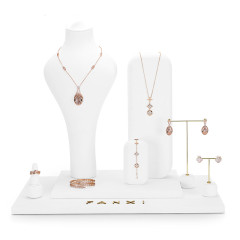 FANXI TT035 New Arrival white microfiber jewelry set for ring necklace earring jewelry display rack showcase