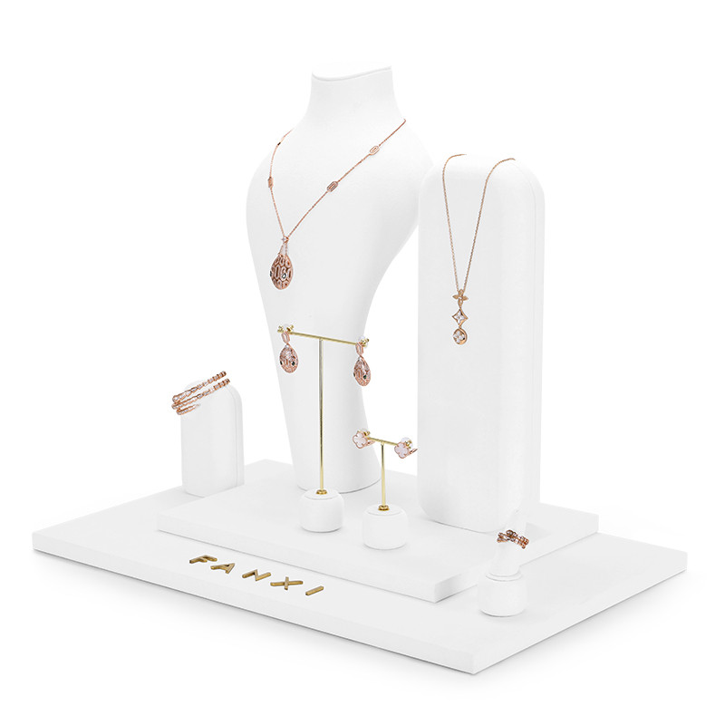 FANXI TT035 New Arrival white microfiber jewelry set for ring necklace earring jewelry display rack showcase