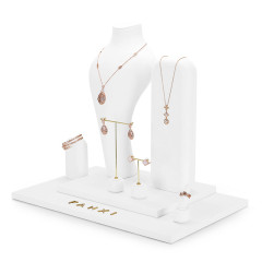 FANXI TT035 New Arrival white microfiber jewelry set for ring necklace earring jewelry display rack showcase