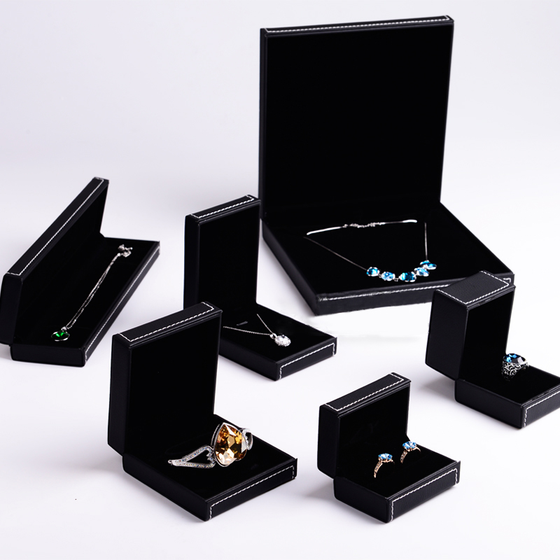 FANXI H033PU plush black leather Single and double Ring Pendant Earrings Necklace Jewelry box