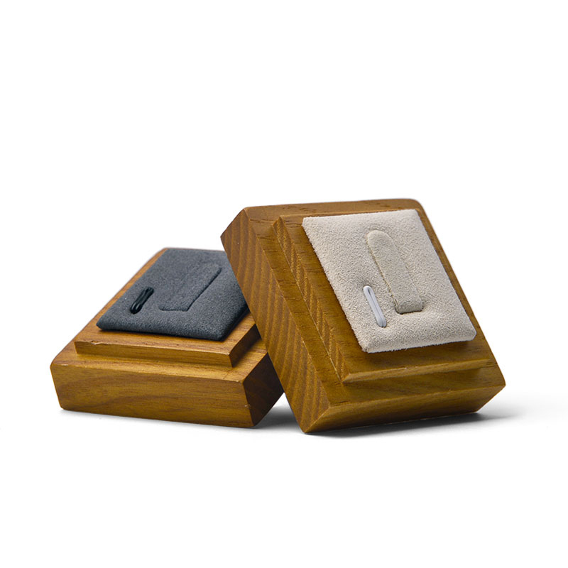 FANXI Wholesale Custom Grey Beige Microfiber Solid Wood Jewelry Display Stand Set Ring Holder