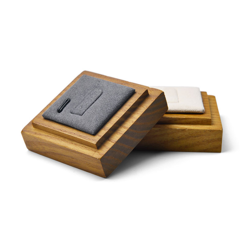 FANXI Wholesale Custom Grey Beige Microfiber Solid Wood Jewelry Display Stand Set Ring Holder