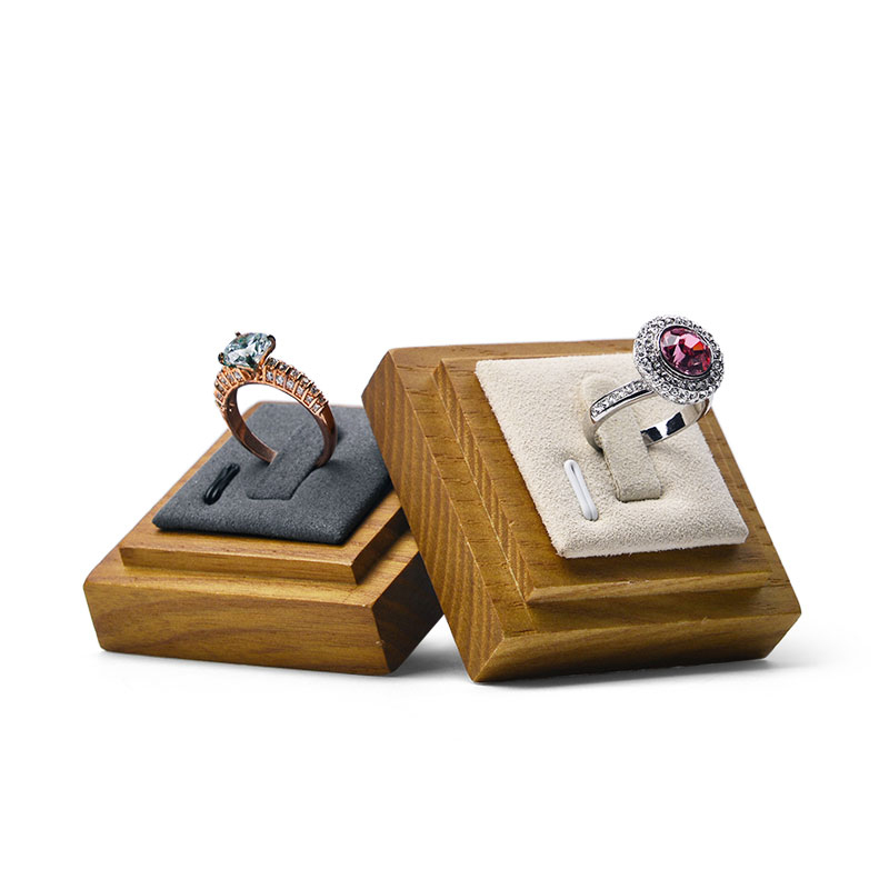 FANXI Wholesale Custom Grey Beige Microfiber Solid Wood Jewelry Display Stand Set Ring Holder