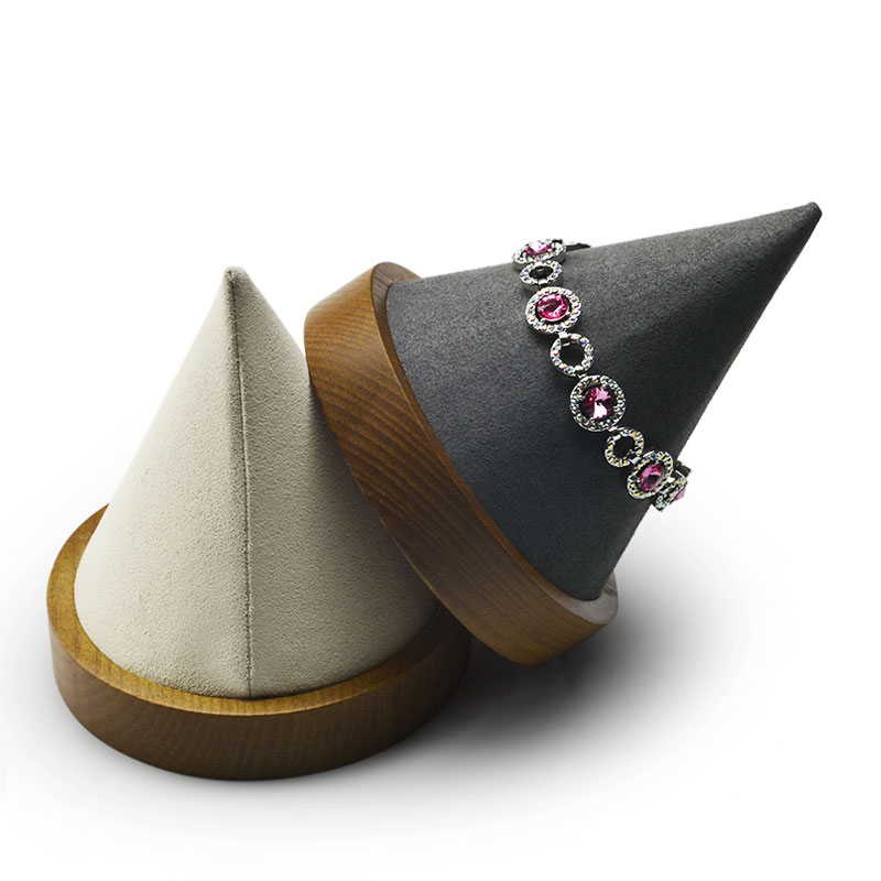 FANXI New Arrival Accept Custom Solid Wood Jewelry Display Creamy White Dark Grey Microfiber Bracelet Bangle Display Stand