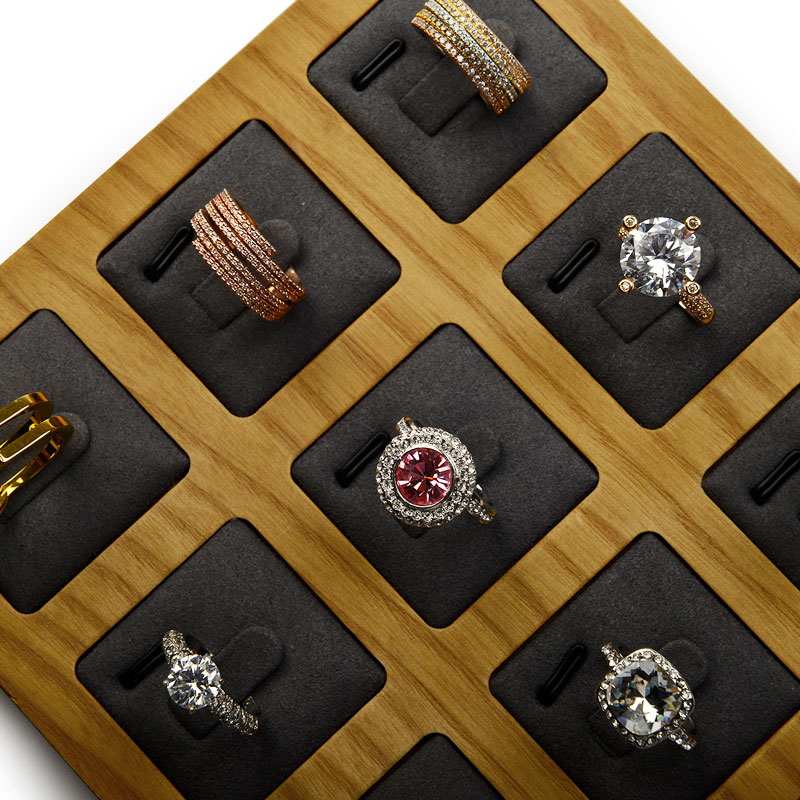 FANXI Accept Custom Solid Wood Jewelry Display Creamy White Dark Grey Microfiber Ring Display Tray
