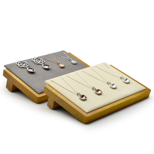 FANXI OEM Wholesale Jewellery Holder Pendant Earrings Solid Wood Beige Gray Microfiber Jewelry Necklace Display