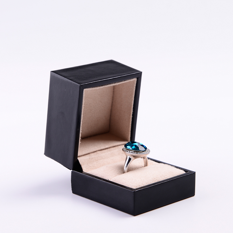 FANXI TC-H008 Luxury Custom Logo Printed Wholesale Black PU Leather Wedding Ring Boxes Paper Packaging Suede Jewelry Ring Box