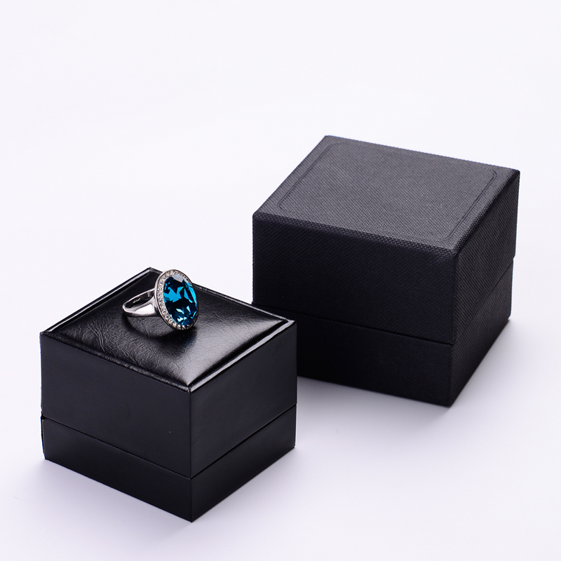 FANXI TC-H008 Luxury Custom Logo Printed Wholesale Black PU Leather Wedding Ring Boxes Paper Packaging Suede Jewelry Ring Box