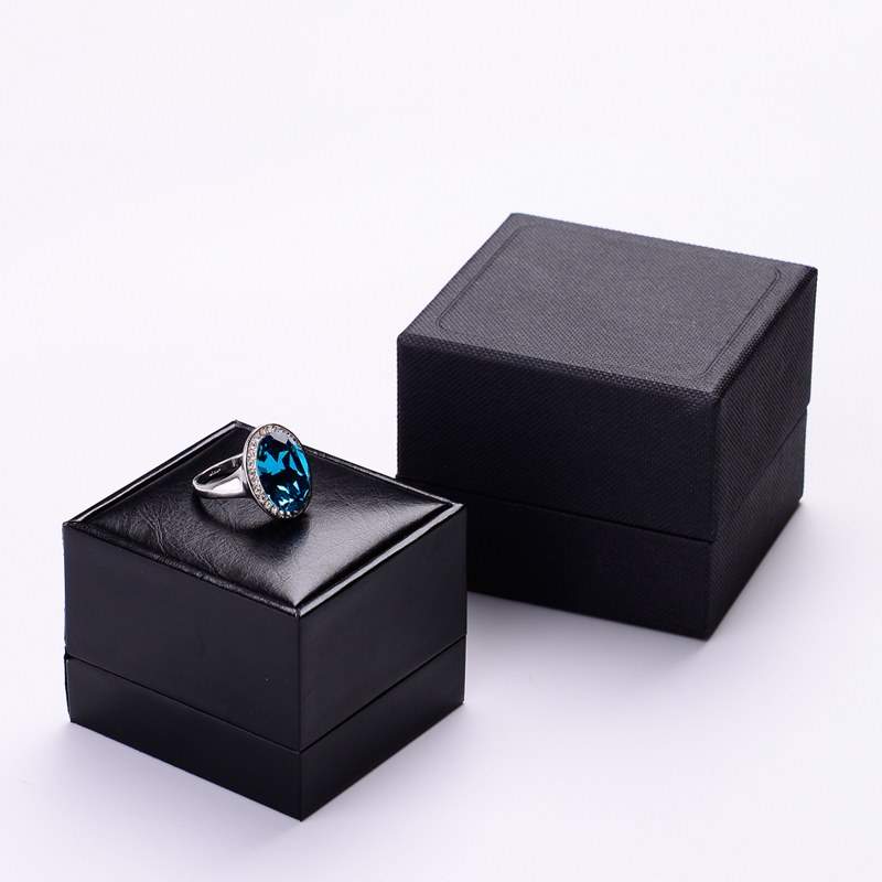 FANXI TC-H008 Luxury Custom Logo Printed Wholesale Black PU Leather Wedding Ring Boxes Paper Packaging Suede Jewelry Ring Box