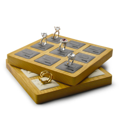 FANXI Accept Custom Solid Wood Jewelry Display Creamy White Dark Grey Microfiber Ring Display Tray