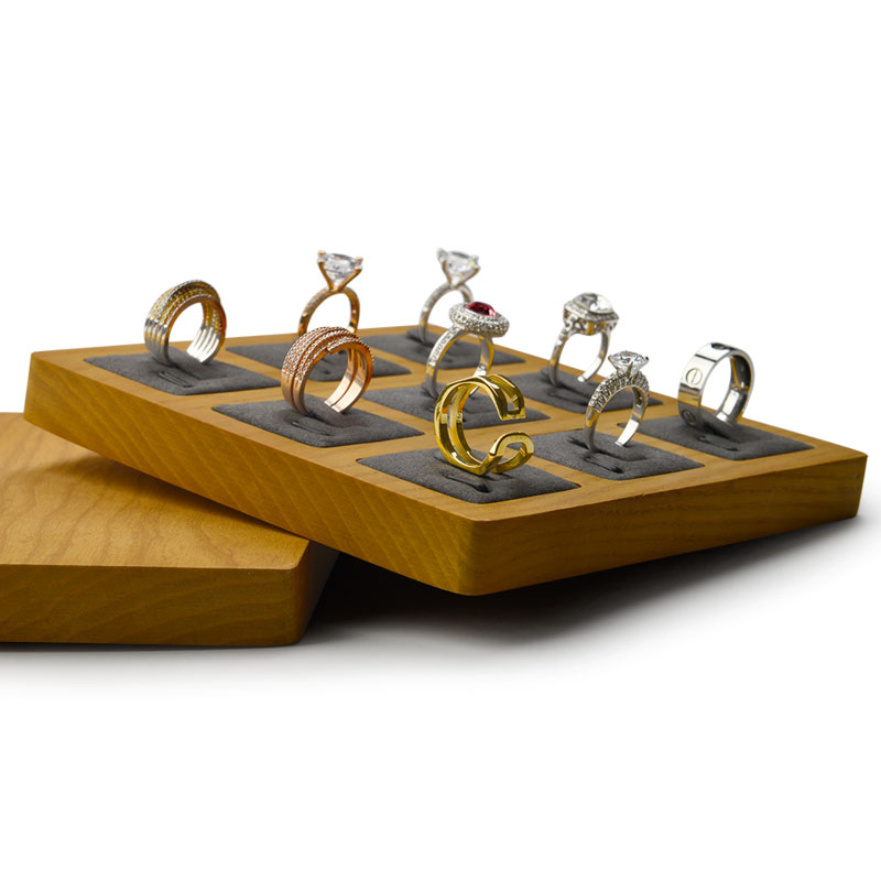 FANXI Accept Custom Solid Wood Jewelry Display Creamy White Dark Grey Microfiber Ring Display Tray