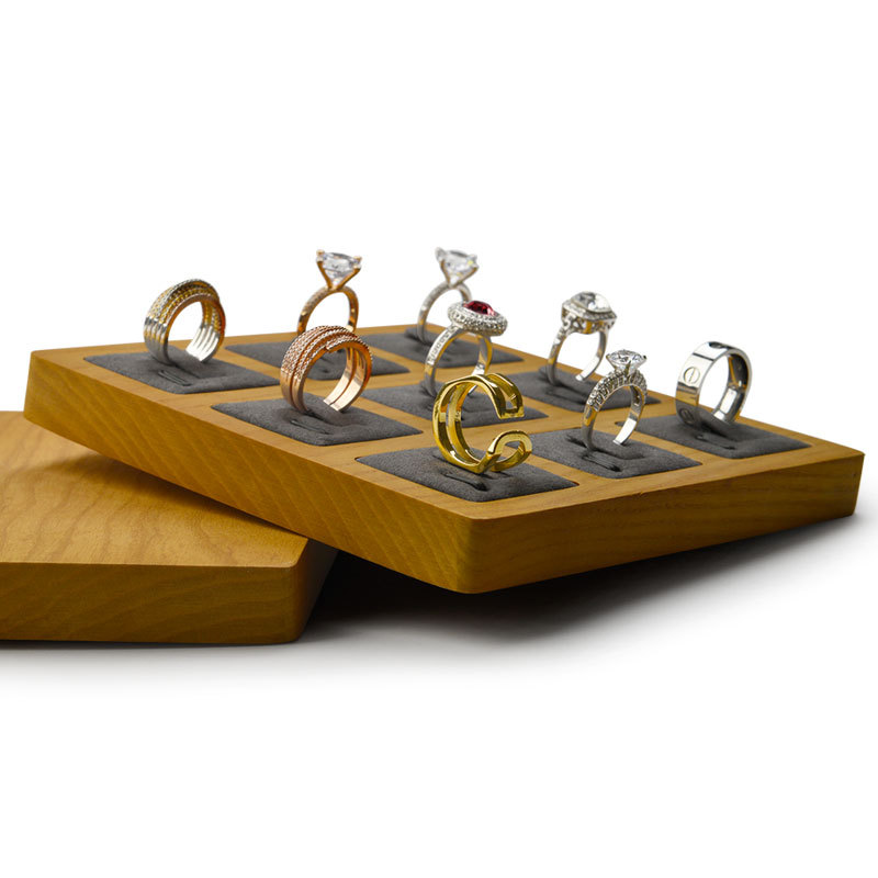 FANXI Accept Custom Solid Wood Jewelry Display Creamy White Dark Grey Microfiber Ring Display Tray