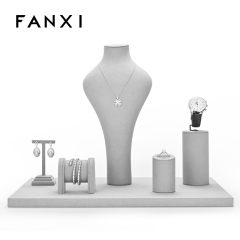 FANXI TT057 high end grey microfiber jewelry display set hold ring pendant luxury jewellery with custom logo and printing