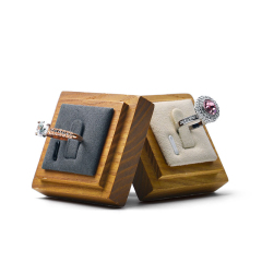 FANXI Wholesale Custom Grey Beige Microfiber Solid Wood Jewelry Display Stand Set Ring Holder