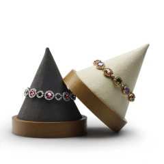 FANXI New Arrival Accept Custom Solid Wood Jewelry Display Creamy White Dark Grey Microfiber Bracelet Bangle Display Stand