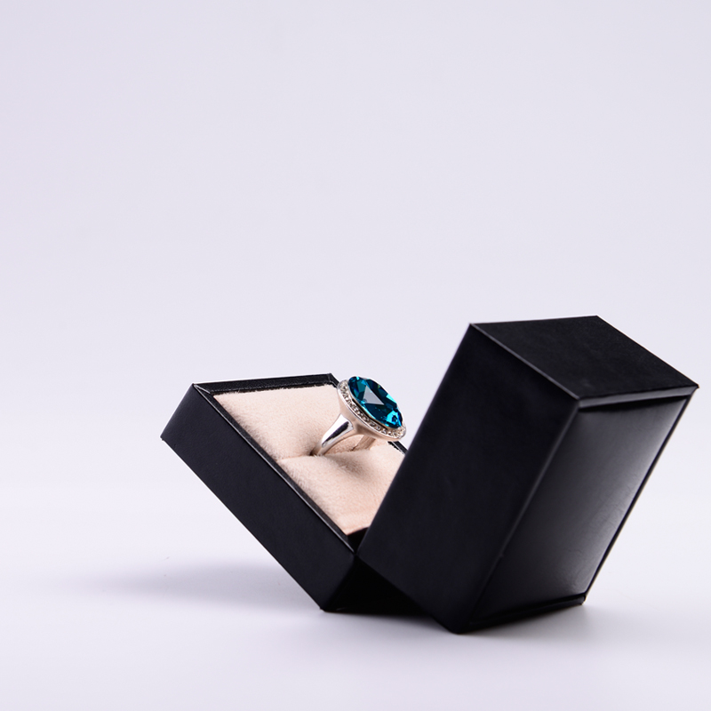FANXI TC-H008 Luxury Custom Logo Printed Wholesale Black PU Leather Wedding Ring Boxes Paper Packaging Suede Jewelry Ring Box