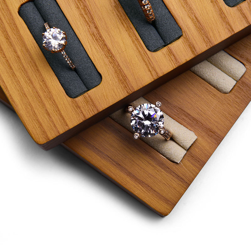 FANXI Accept Custom Solid Wood Jewelry Display Creamy White Dark Grey Microfiber ring bangle Display