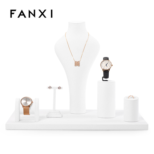 FANXI TT056 New Arrival luxury white microfiber Jewelry display necklace busts for ring earring stands showcase jewellery sets