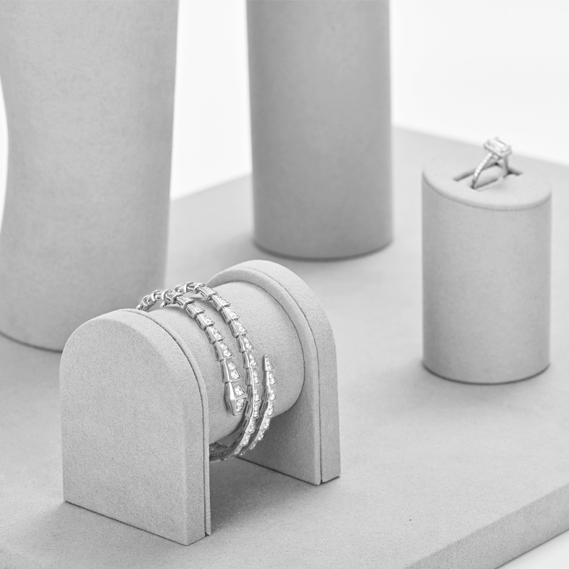 FANXI TT057 high end grey microfiber jewelry display set hold ring pendant luxury jewellery with custom logo and printing