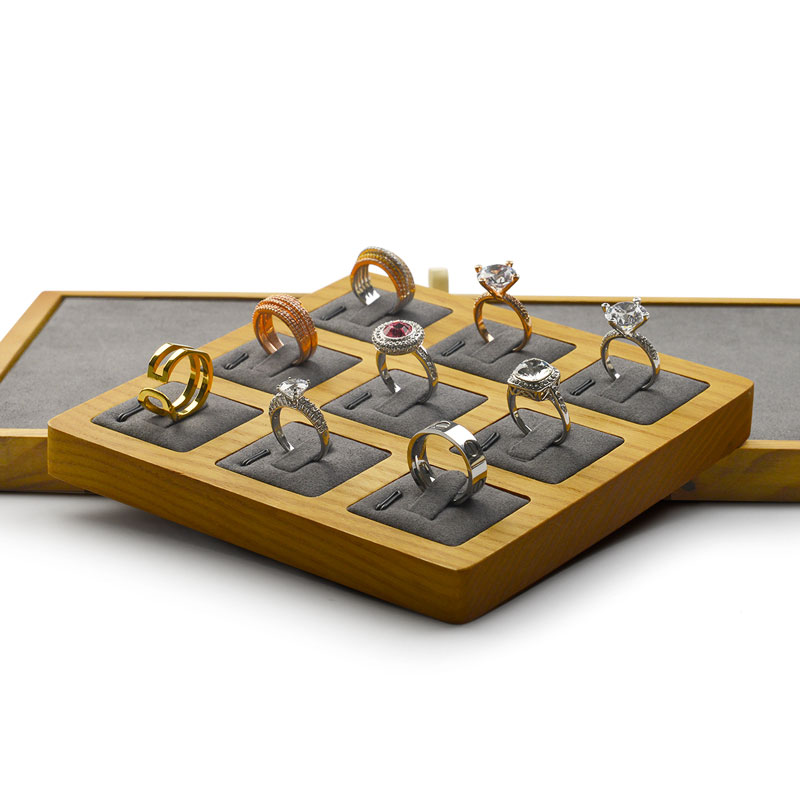 FANXI Accept Custom Solid Wood Jewelry Display Creamy White Dark Grey Microfiber Ring Display Tray