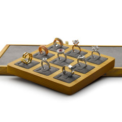 FANXI Accept Custom Solid Wood Jewelry Display Creamy White Dark Grey Microfiber Ring Display Tray