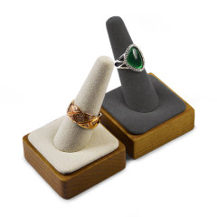 FANXI Custom Beige And Dark Gray Color Wooden Finger Wedding Ring Holder Jewelry Display Rack Microfiber Cone Ring Display Stand