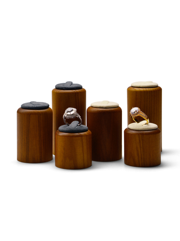FANXI Round Shape Display stand With Solid Wood Microfiber For Rings Display
