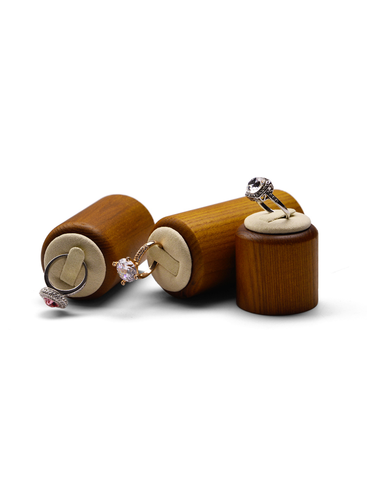 FANXI Round Shape Display stand With Solid Wood Microfiber For Rings Display