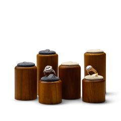 FANXI Round Shape Display stand With Solid Wood Microfiber For Rings Display