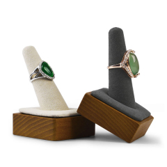 FANXI Custom Beige And Dark Gray Color Wooden Finger Wedding Ring Holder Jewelry Display Rack Microfiber Cone Ring Display Stand