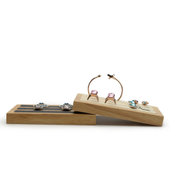 FANXI Wholesale custom logo jewelry display beige dark grey microfiber fabric ring holder soild wood bracelet display
