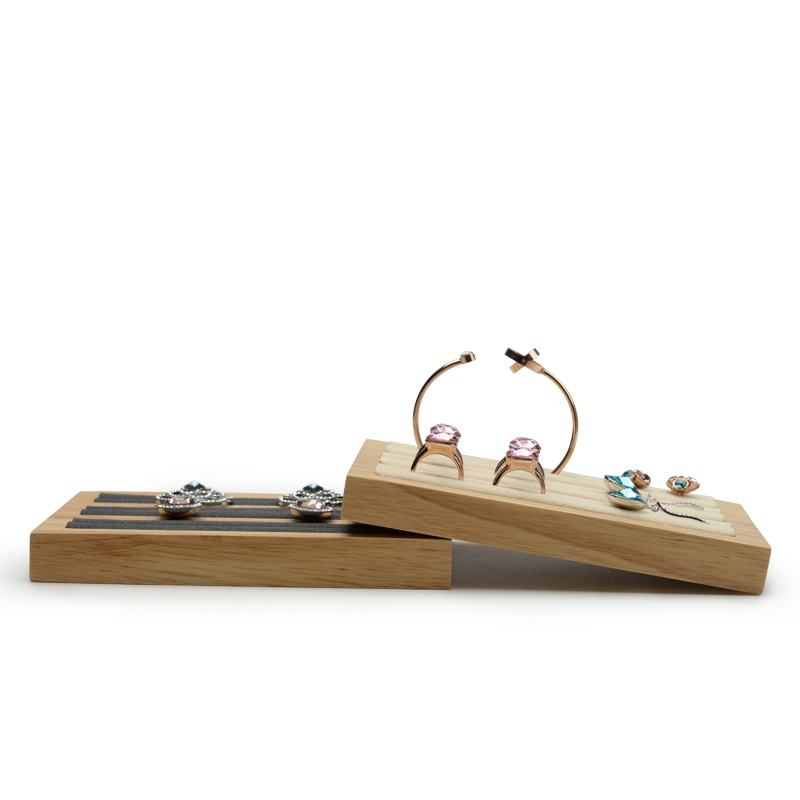 FANXI Wholesale custom logo jewelry display beige dark grey microfiber fabric ring holder soild wood bracelet display