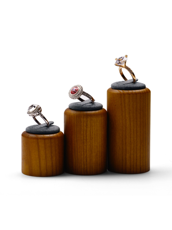 FANXI Round Shape Display stand With Solid Wood Microfiber For Rings Display