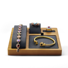FANXI Factory Wholesale Multi-function Wooden Jewelry Display Tray With Microfiber Insert Watch Ring Necklace Jewelry Tray