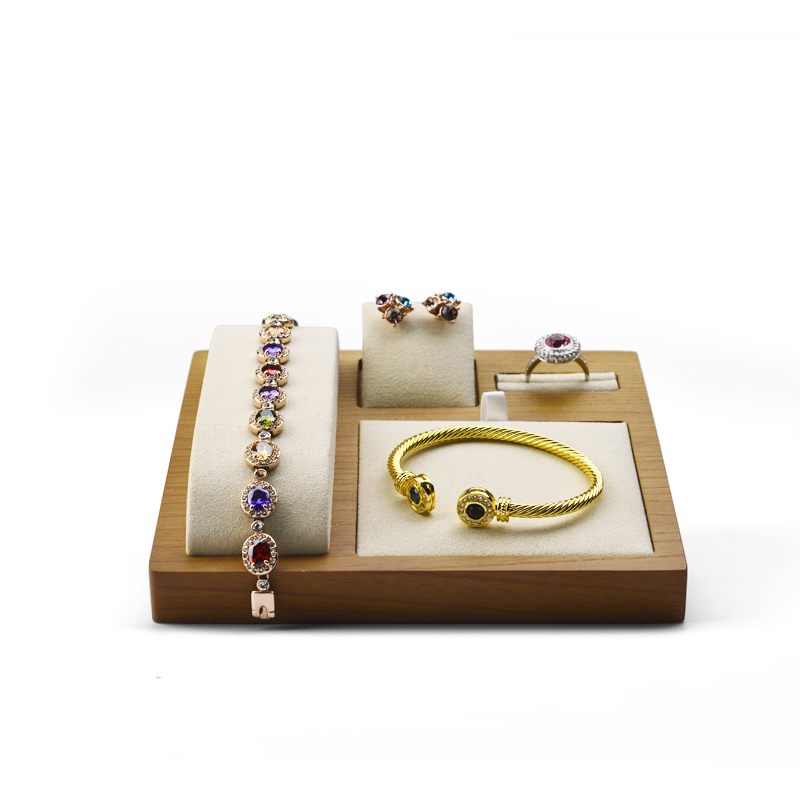 FANXI Factory Wholesale Multi-function Wooden Jewelry Display Tray With Microfiber Insert Watch Ring Necklace Jewelry Tray